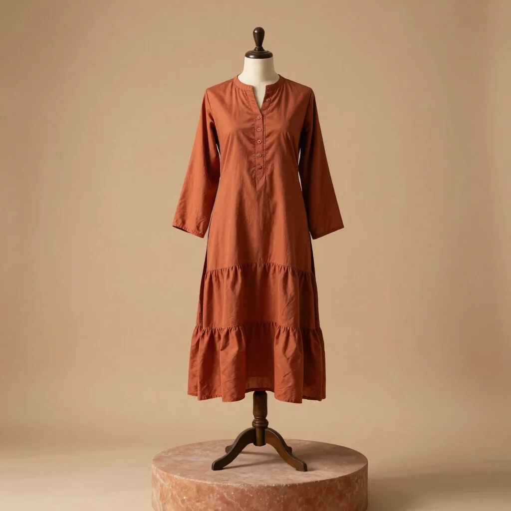 Terracotta Tiered Georgette Fusion Kurta